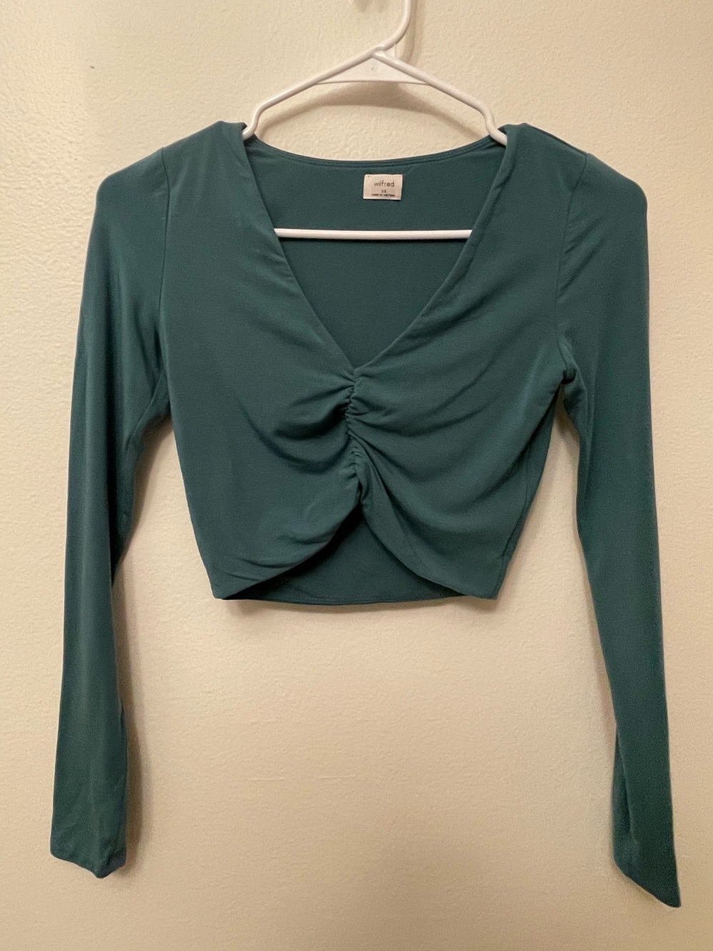 Wilfred Teal Twist-Front Long-Sleeve Crop Top Size XS